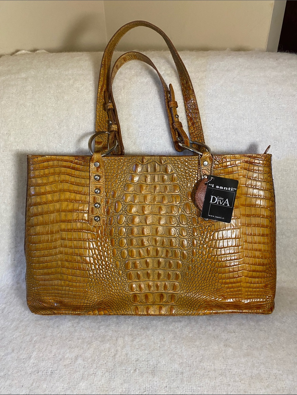 New Isanti Croc-Embossed Leather Tote Bag